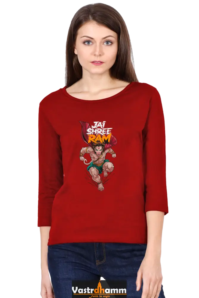 Hanuman Devotional PowerRound Neck Full Sleeve T-Shirts for Women Vastrdhamm