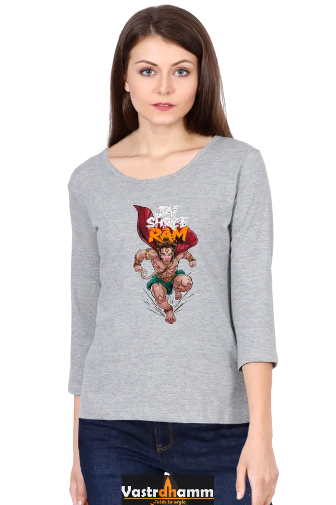 Hanuman Devotional PowerRound Neck Full Sleeve T-Shirts for Women Vastrdhamm