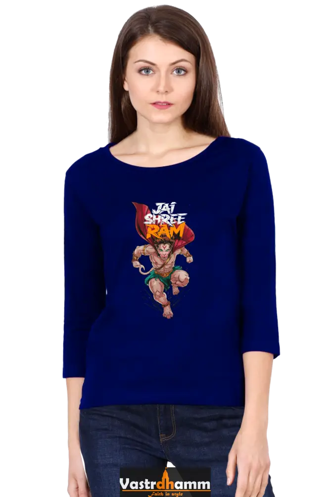 Hanuman Devotional PowerRound Neck Full Sleeve T-Shirts for Women Vastrdhamm