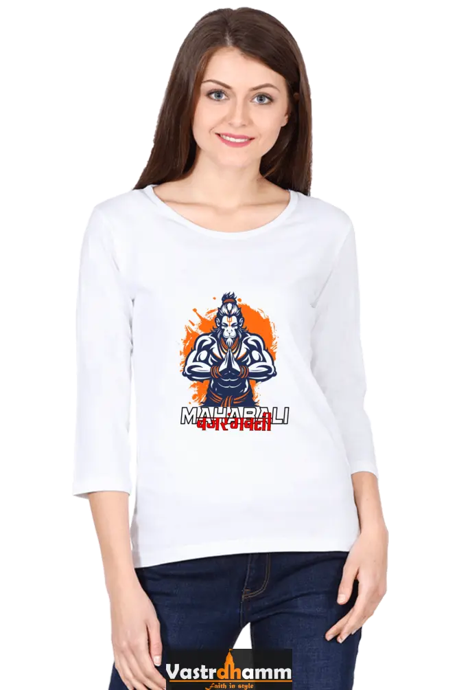 Hanuman Devotional SpiritRound Neck Full Sleeve T-Shirts for Women Vastrdhamm