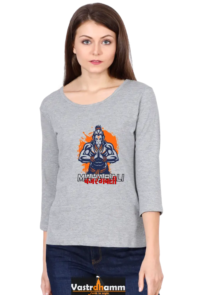 Hanuman Devotional SpiritRound Neck Full Sleeve T-Shirts for Women Vastrdhamm