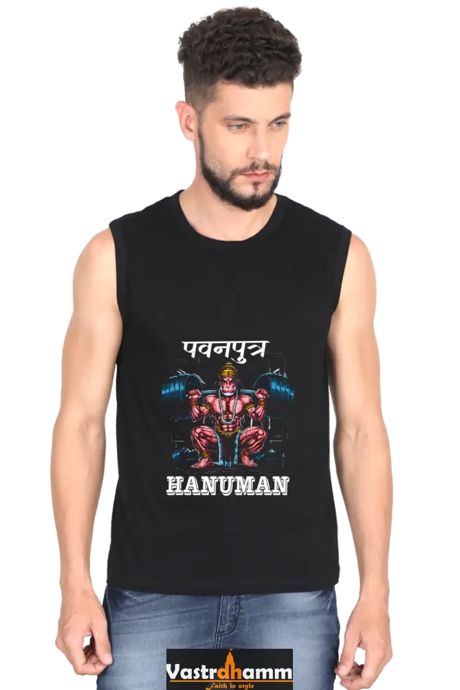Hanuman Divine Energy Round Neck Sleeveless T-Shirts for Men Vastrdhamm