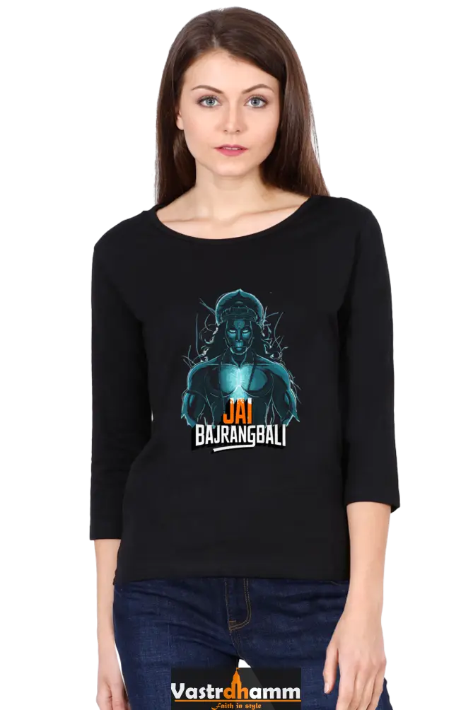 Hanuman Divine FaithRound Neck Full Sleeve T-Shirts for Women Vastrdhamm