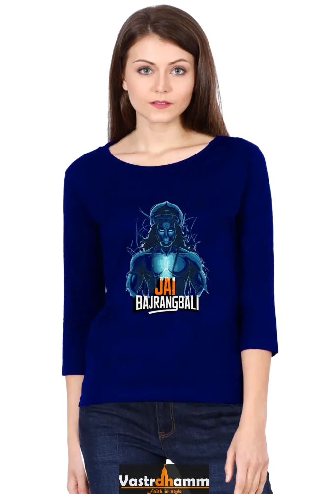 Hanuman Divine FaithRound Neck Full Sleeve T-Shirts for Women Vastrdhamm