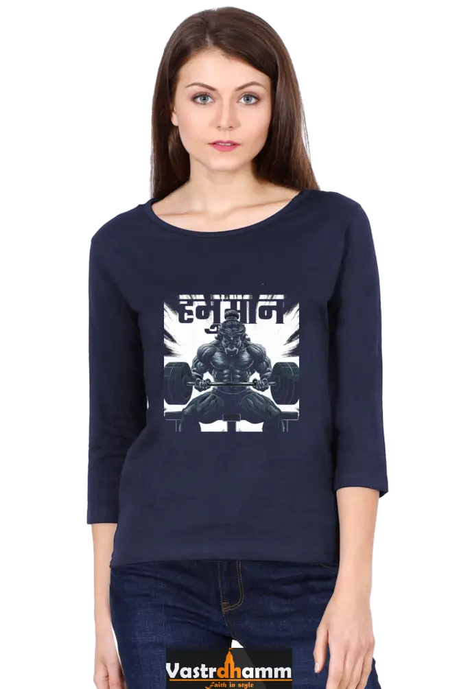 Hanuman Divine WillpowerRound Neck Full Sleeve T-Shirts for Women Vastrdhamm