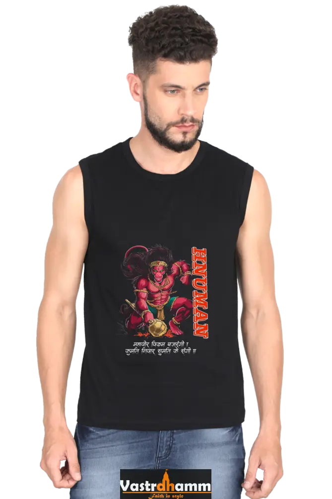 Hanuman Eternal Guardian Round Neck Sleeveless T-Shirts for Men Vastrdhamm