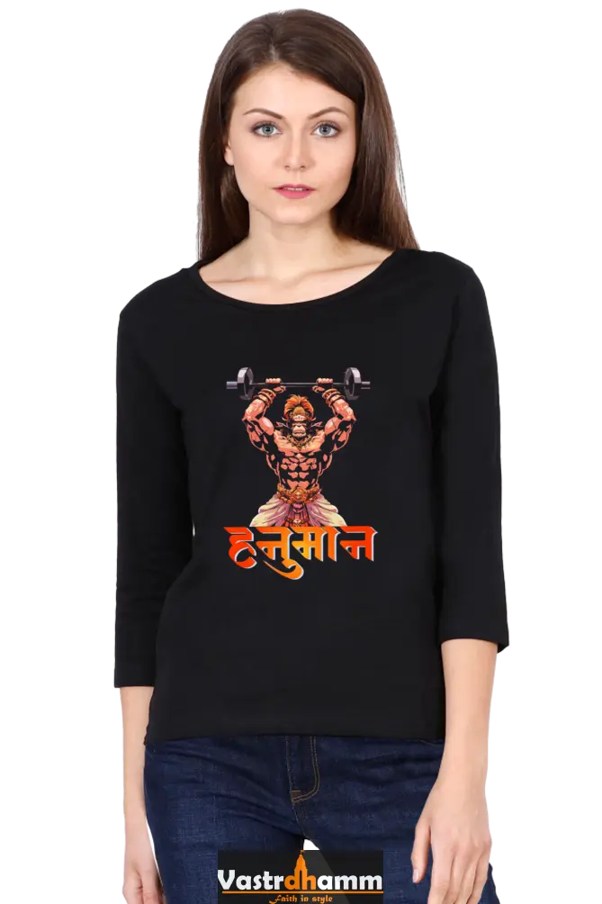 Hanuman FearlessRound Neck Full Sleeve T-Shirts for Women Vastrdhamm