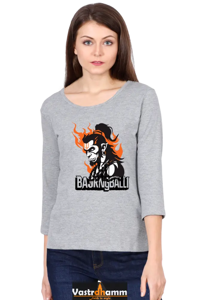 Hanuman Flying HighRound Neck Full Sleeve T-Shirts for Women Vastrdhamm