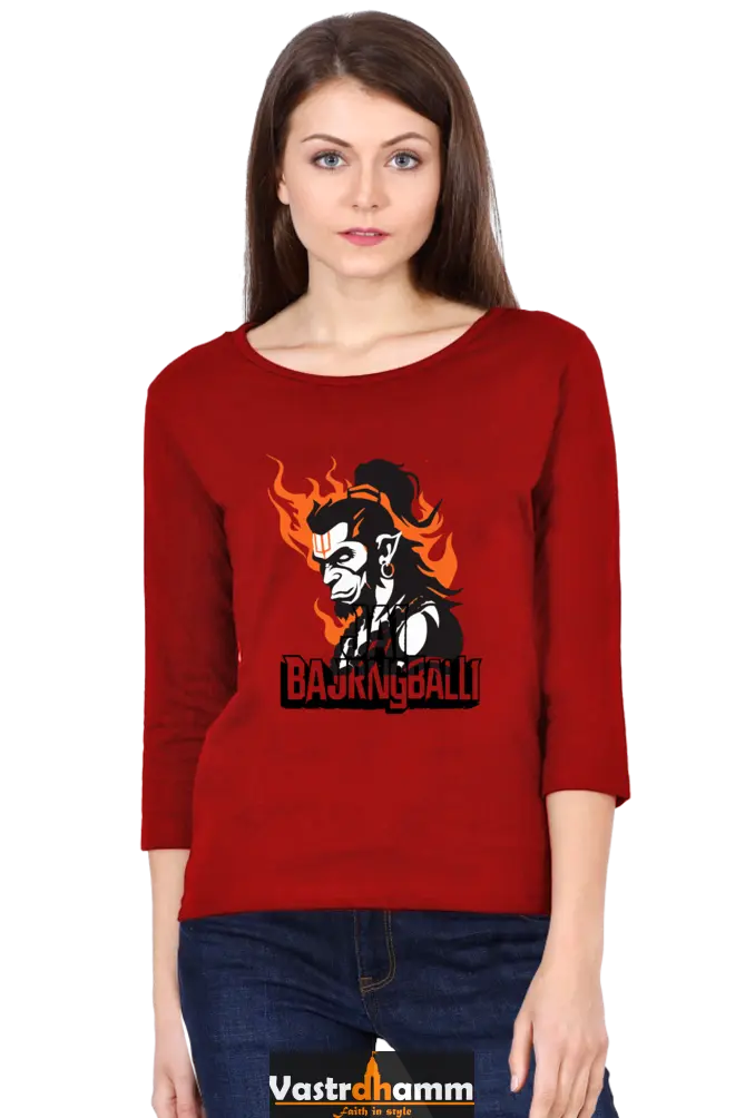 Hanuman Flying HighRound Neck Full Sleeve T-Shirts for Women Vastrdhamm