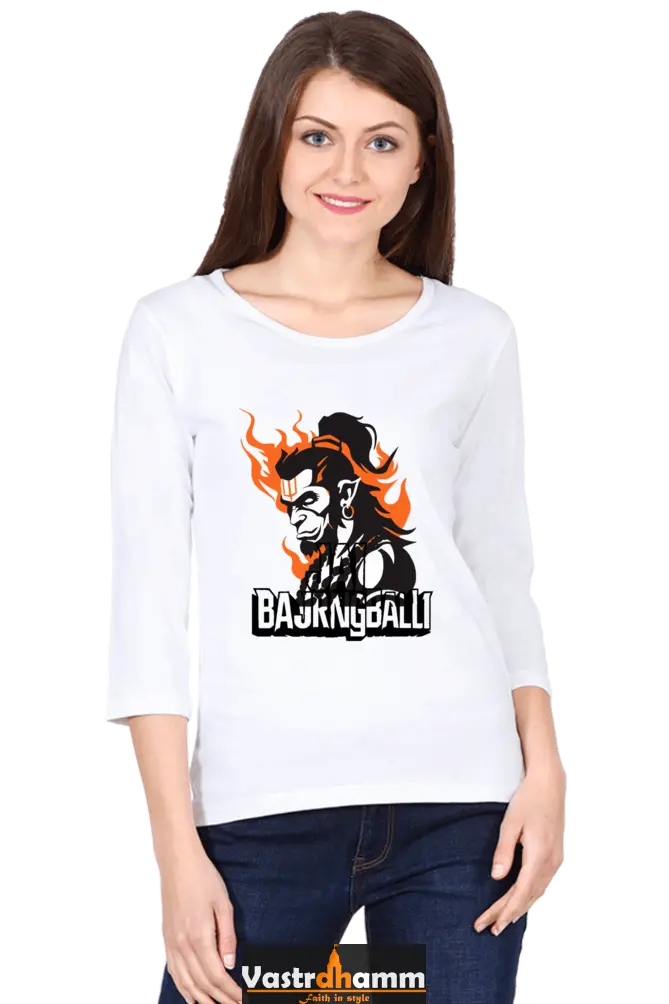 Hanuman Flying HighRound Neck Full Sleeve T-Shirts for Women Vastrdhamm