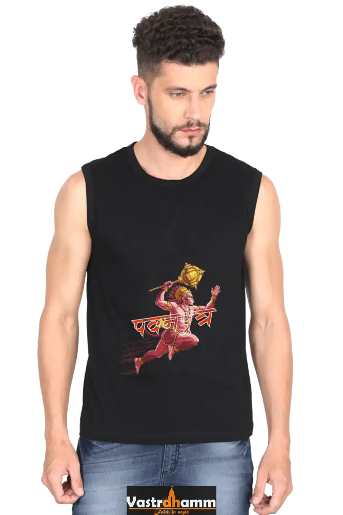 Hanuman Infinite Strength Round Neck Sleeveless T-Shirts for Men Vastrdhamm