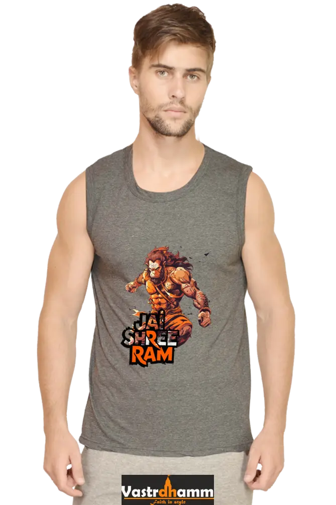 Hanuman Jai Shree Ram Round Neck Sleeveless T-Shirts for Men Vastrdhamm