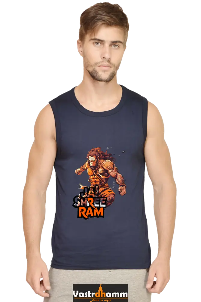 Hanuman Jai Shree Ram Round Neck Sleeveless T-Shirts for Men Vastrdhamm
