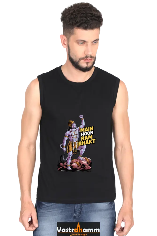 Hanuman Mighty Devotee Round Neck Sleeveless T-Shirts for Men Vastrdhamm