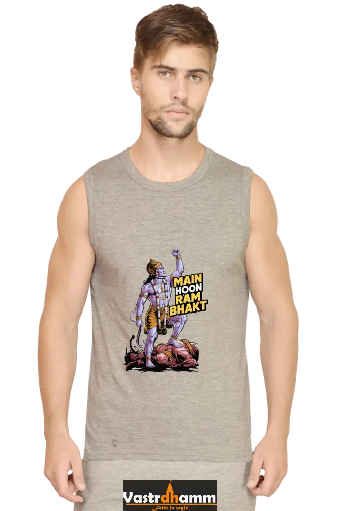 Hanuman Mighty Devotee Round Neck Sleeveless T-Shirts for Men Vastrdhamm