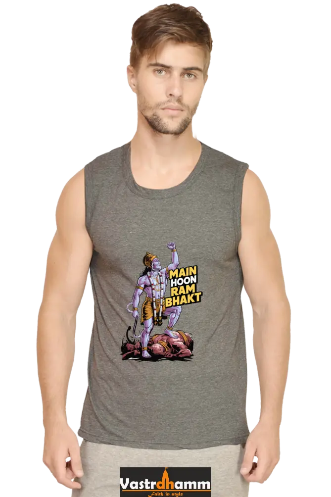 Hanuman Mighty Devotee Round Neck Sleeveless T-Shirts for Men Vastrdhamm