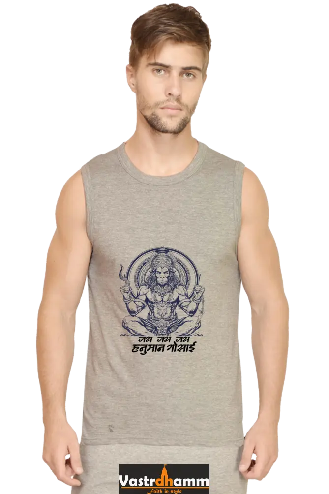 Hanuman Mighty Hero Round Neck Sleeveless T-Shirts for Men Vastrdhamm