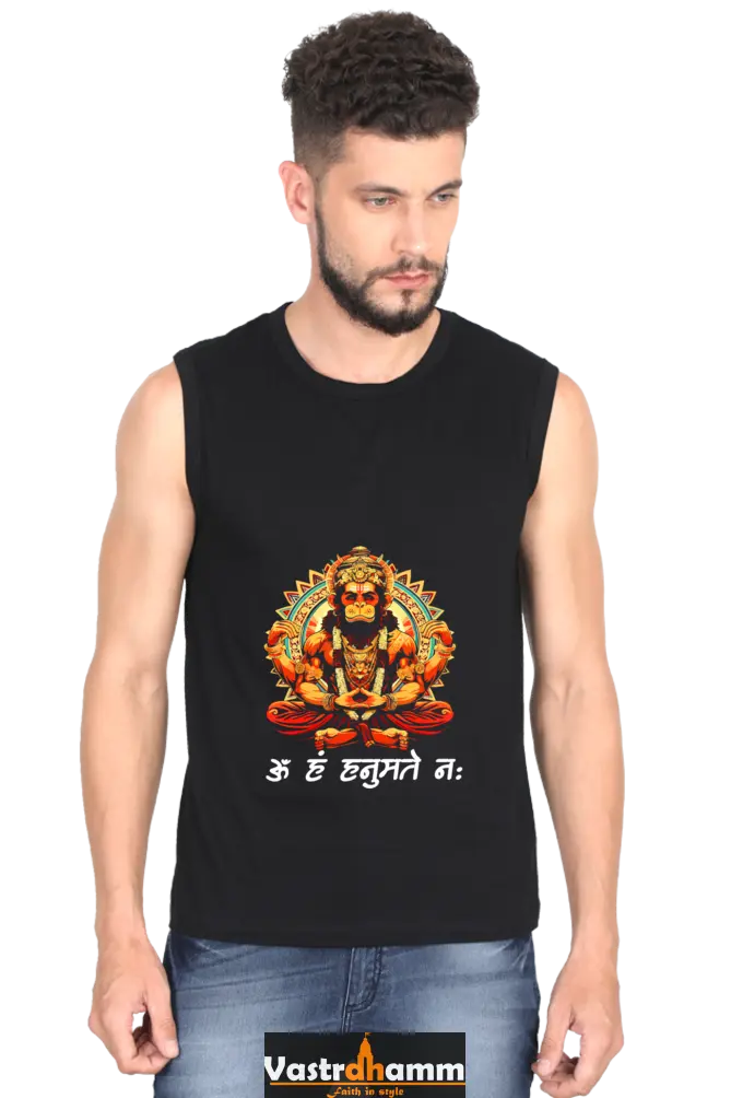 Hanuman Power Within Round Neck Sleeveless T-Shirts for Men Vastrdhamm