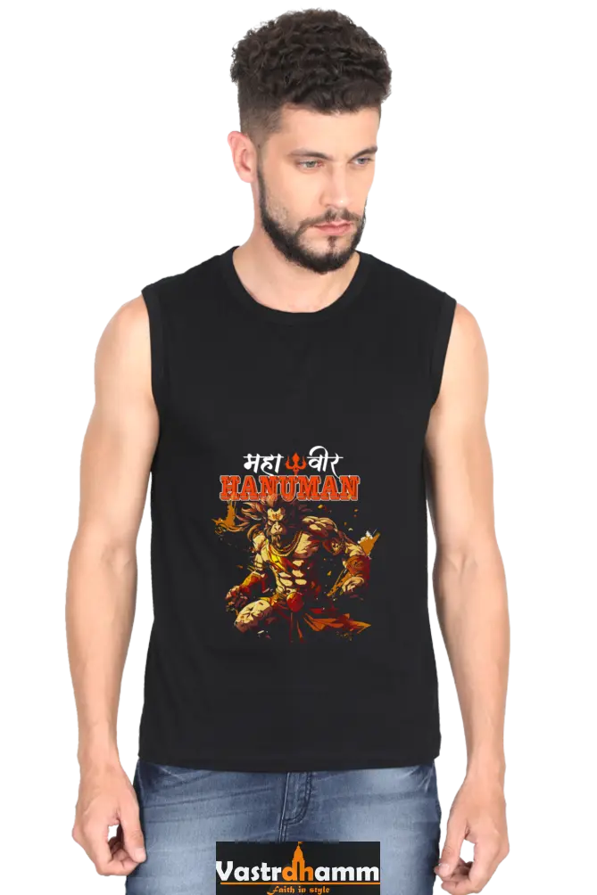 Hanuman Radiant Devotion Round Neck Sleeveless T-Shirts for Men Vastrdhamm