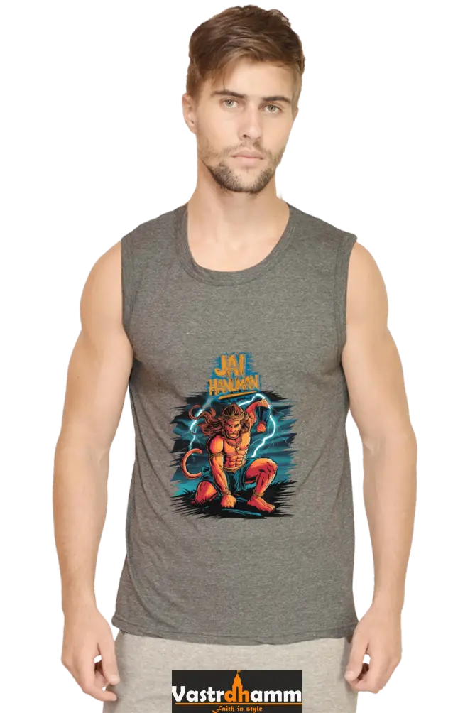 Hanuman Sacred Might Round Neck Sleeveless T-Shirts for Men Vastrdhamm