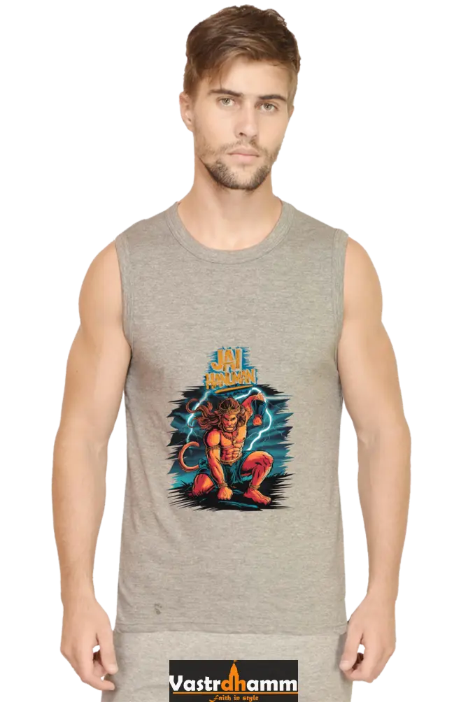 Hanuman Sacred Might Round Neck Sleeveless T-Shirts for Men Vastrdhamm