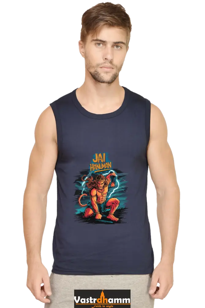 Hanuman Sacred Might Round Neck Sleeveless T-Shirts for Men Vastrdhamm