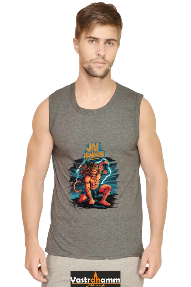 Hanuman Sacred Might Round Neck Sleeveless T-Shirts for Men Vastrdhamm