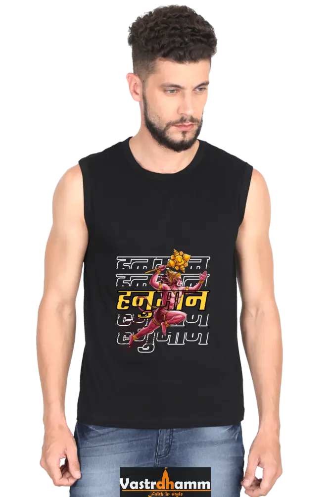 Hanuman Sacred Warrior Round Neck Sleeveless T-Shirts for Men Vastrdhamm