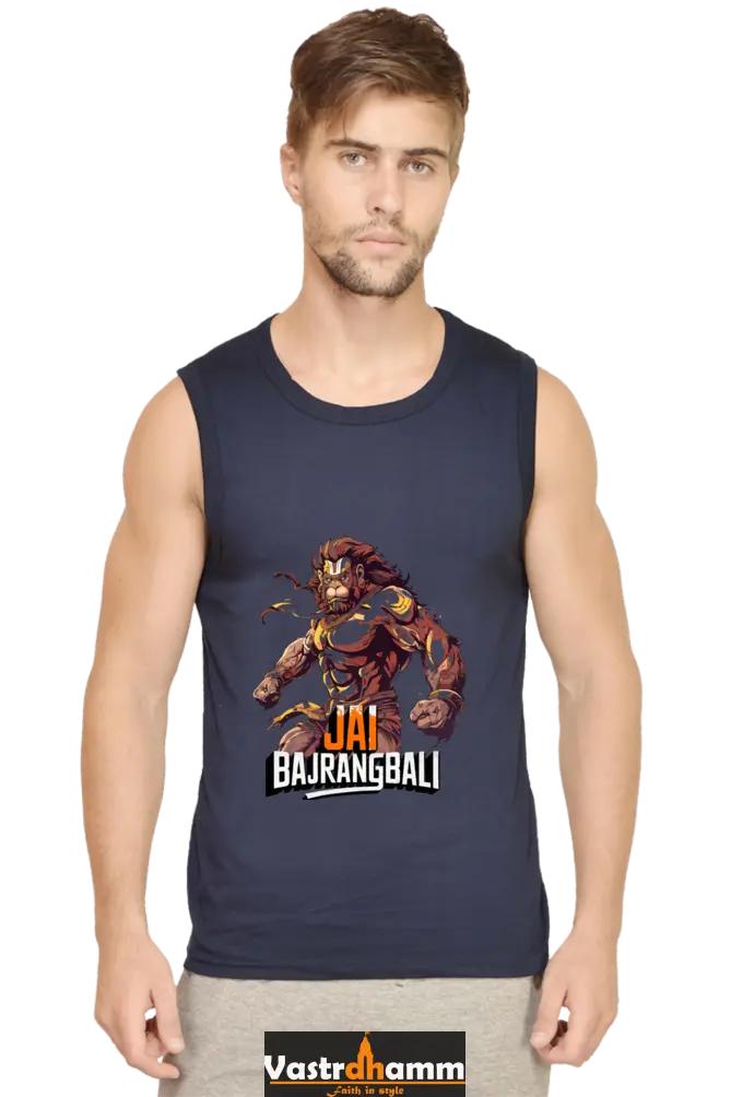 Hanuman Strong Round Neck Sleeveless T-Shirts for Men Vastrdhamm