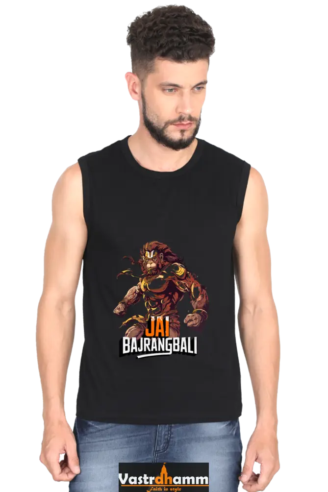 Hanuman Strong Round Neck Sleeveless T-Shirts for Men Vastrdhamm