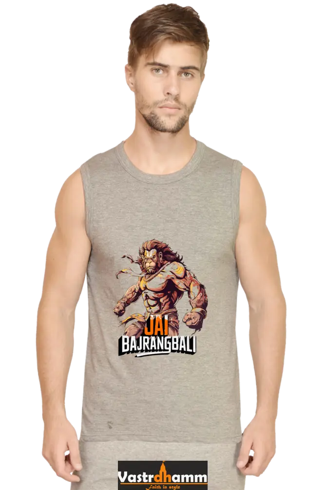 Hanuman Strong Round Neck Sleeveless T-Shirts for Men Vastrdhamm