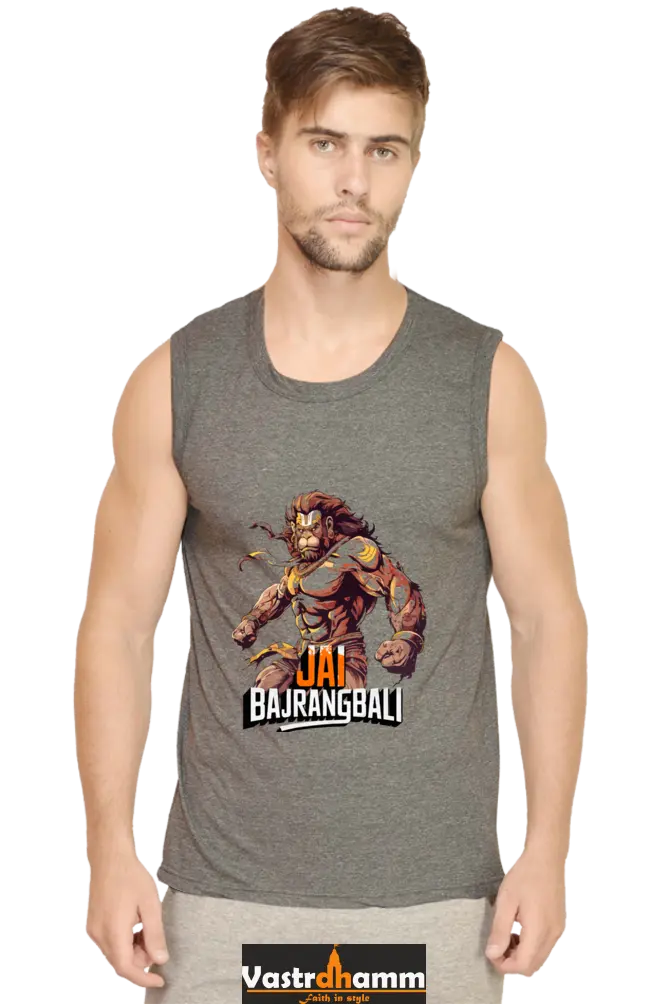 Hanuman Strong Round Neck Sleeveless T-Shirts for Men Vastrdhamm