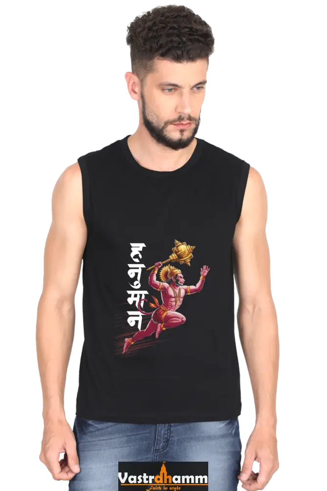 Hanuman Unstoppable Force Round Neck Sleeveless T-Shirts for Men Vastrdhamm