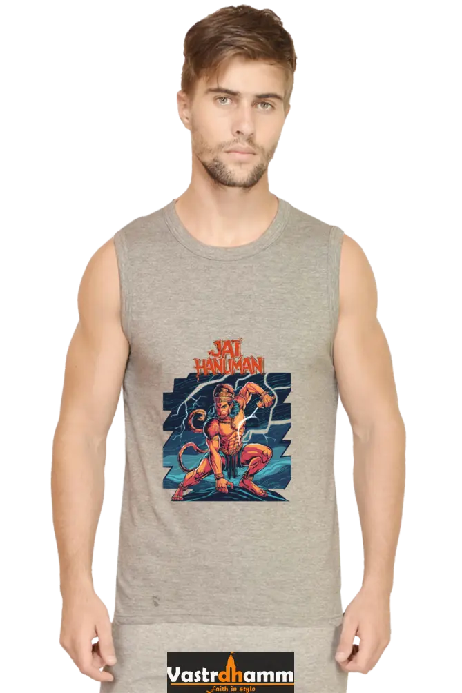 Hanuman Valor Unleashed Round Neck Sleeveless T-Shirts for Men Vastrdhamm