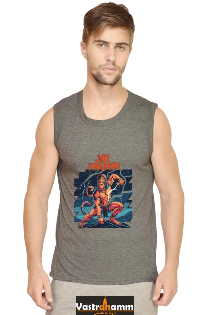 Hanuman Valor Unleashed Round Neck Sleeveless T-Shirts for Men Vastrdhamm