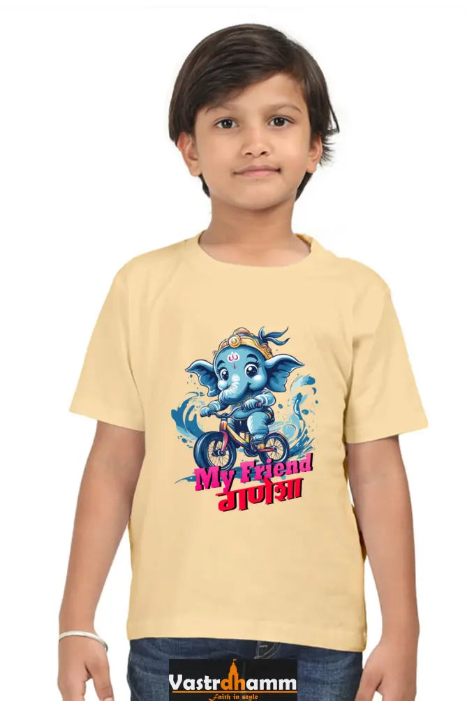 Jai Ganesha Blessings Round Neck Half Sleeve Classic T-Shirts for Boy Vastrdhamm