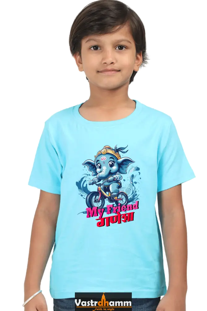 Jai Ganesha Blessings Round Neck Half Sleeve Classic T-Shirts for Boy Vastrdhamm