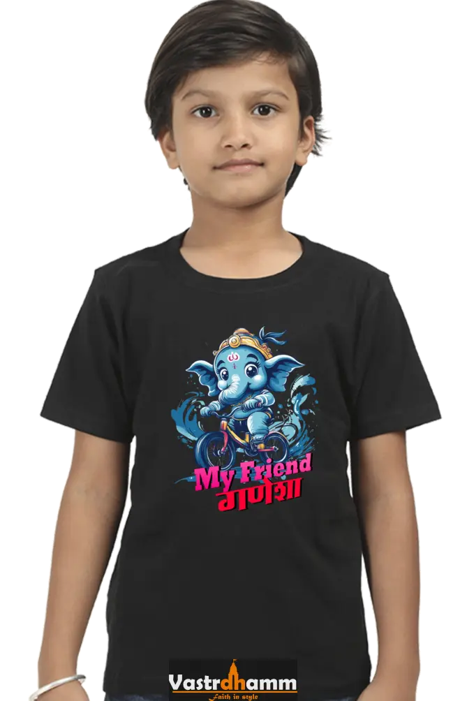 Jai Ganesha Blessings Round Neck Half Sleeve Classic T-Shirts for Boy Vastrdhamm