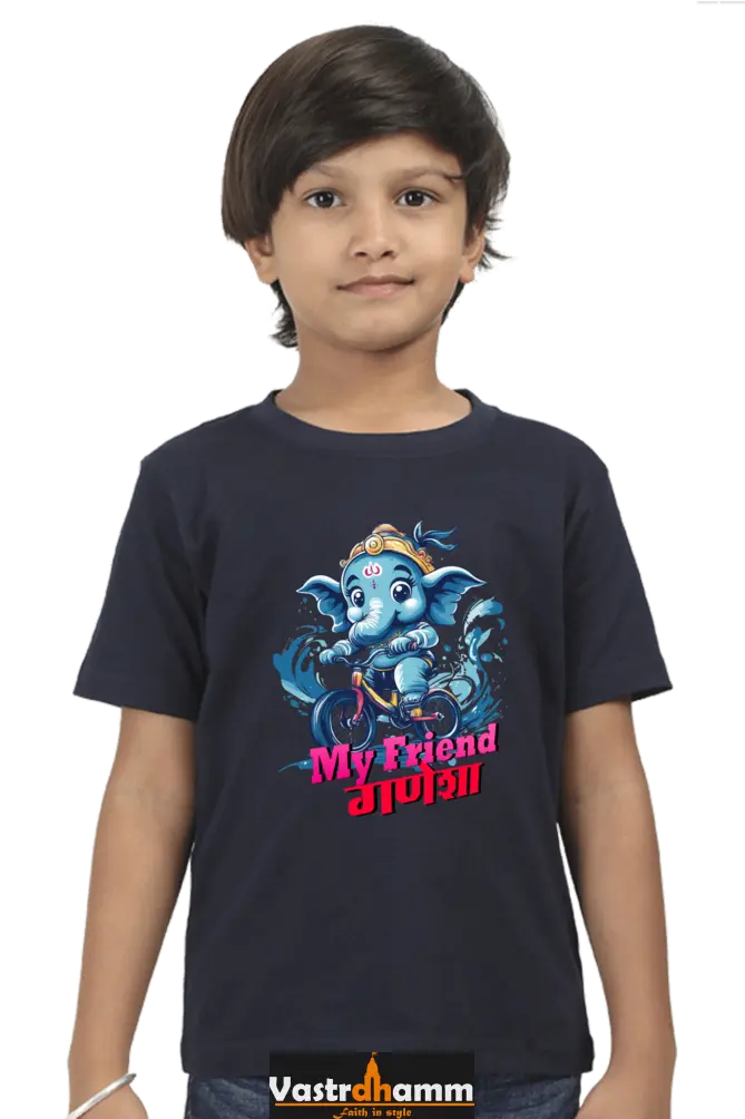 Jai Ganesha Blessings Round Neck Half Sleeve Classic T-Shirts for Boy Vastrdhamm