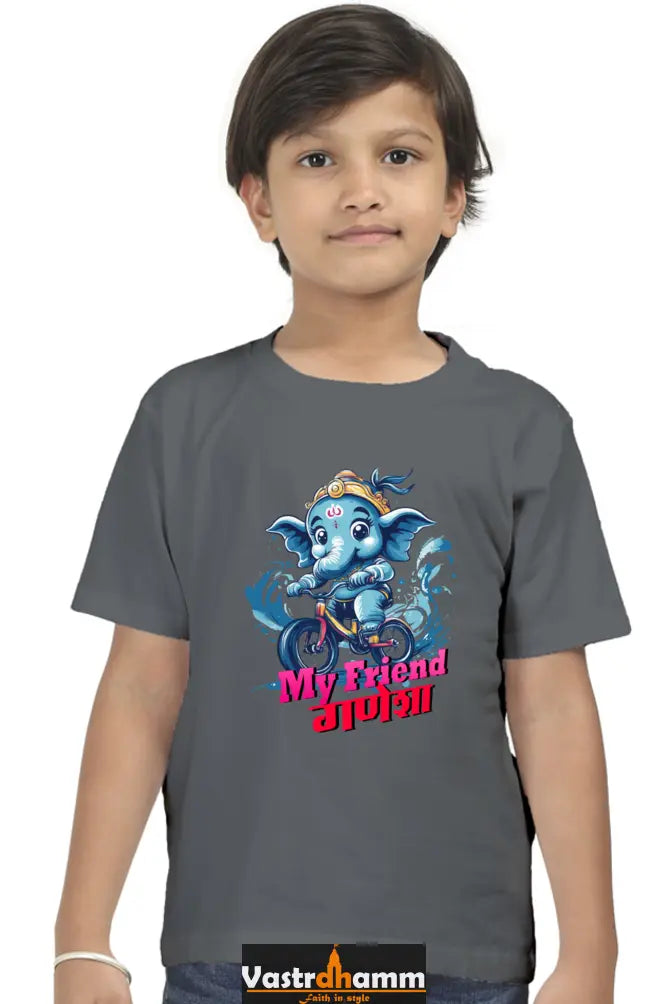 Jai Ganesha Blessings Round Neck Half Sleeve Classic T-Shirts for Boy Vastrdhamm