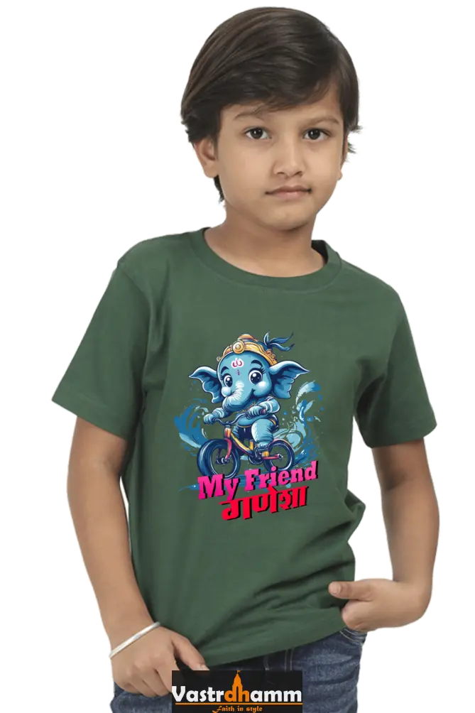 Jai Ganesha Blessings Round Neck Half Sleeve Classic T-Shirts for Boy Vastrdhamm
