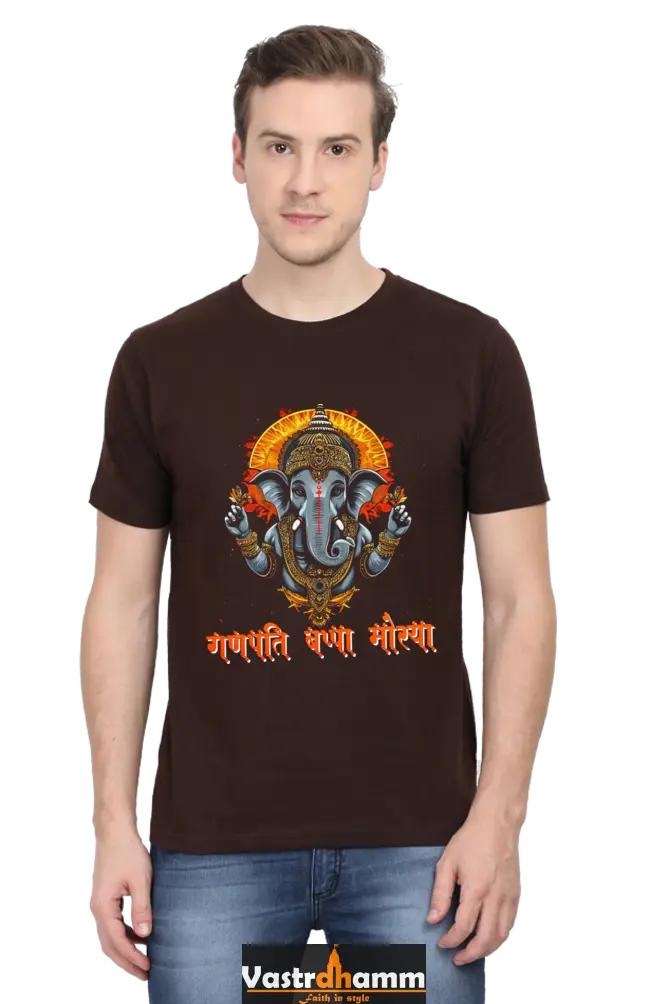 Jai Ganesha Blessings Round Neck Half Sleeve Classic T-Shirts for Men Vastrdhamm