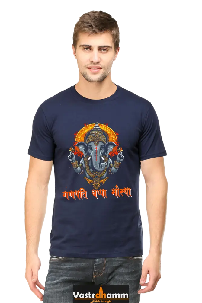 Jai Ganesha Blessings Round Neck Half Sleeve Classic T-Shirts for Men Vastrdhamm