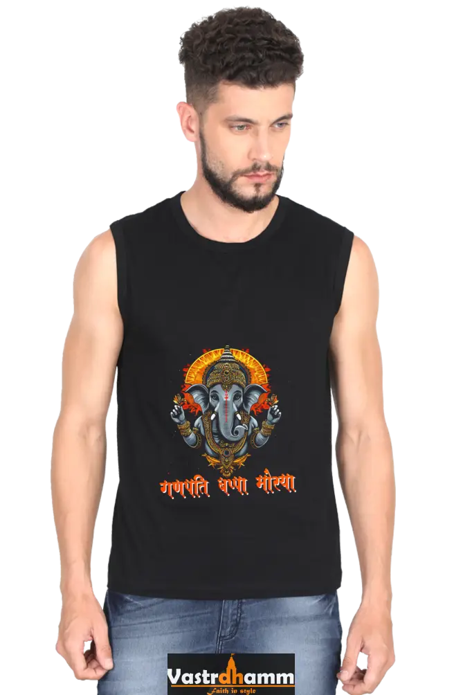 Jai Ganesha Blessings Round Neck Sleeveless T-Shirts for Men Vastrdhamm