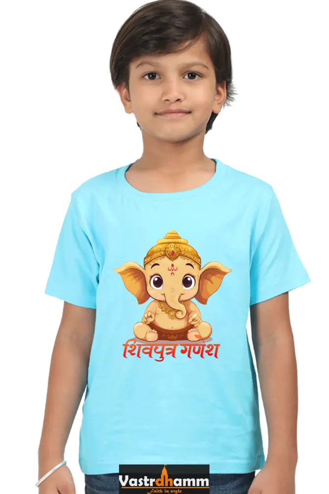 Jai Ganesha Glory Round Neck Half Sleeve Classic T-Shirts for Boy Vastrdhamm