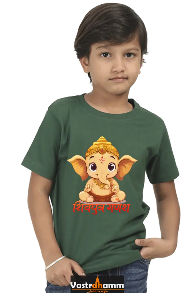 Jai Ganesha Glory Round Neck Half Sleeve Classic T-Shirts for Boy Vastrdhamm