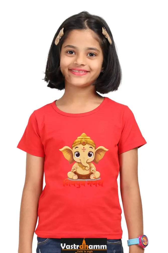 Jai Ganesha Glory Round Neck Half Sleeve Classic T-Shirts for Girl Vastrdhamm