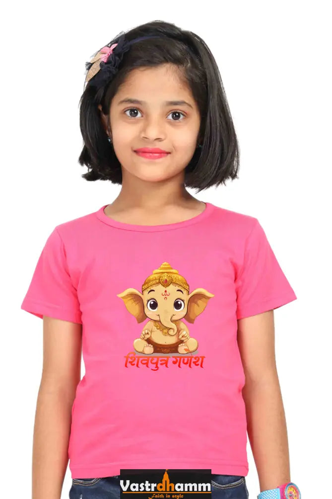 Jai Ganesha Glory Round Neck Half Sleeve Classic T-Shirts for Girl Vastrdhamm
