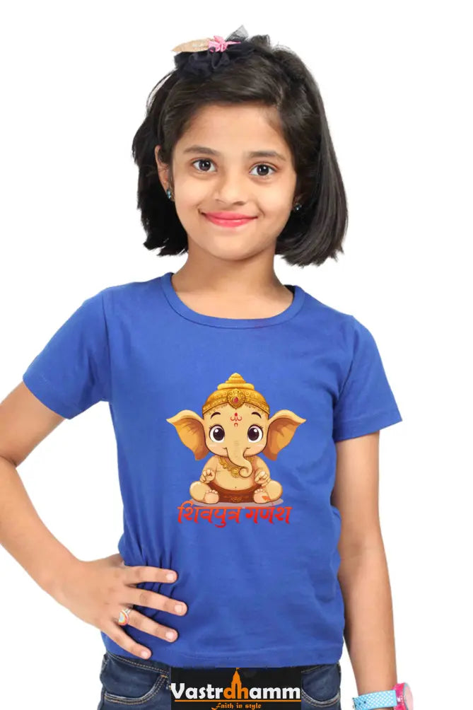 Jai Ganesha Glory Round Neck Half Sleeve Classic T-Shirts for Girl Vastrdhamm