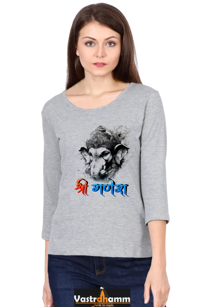 Jai Ganesha GloryRound Neck Full Sleeve T-Shirts for Women Vastrdhamm